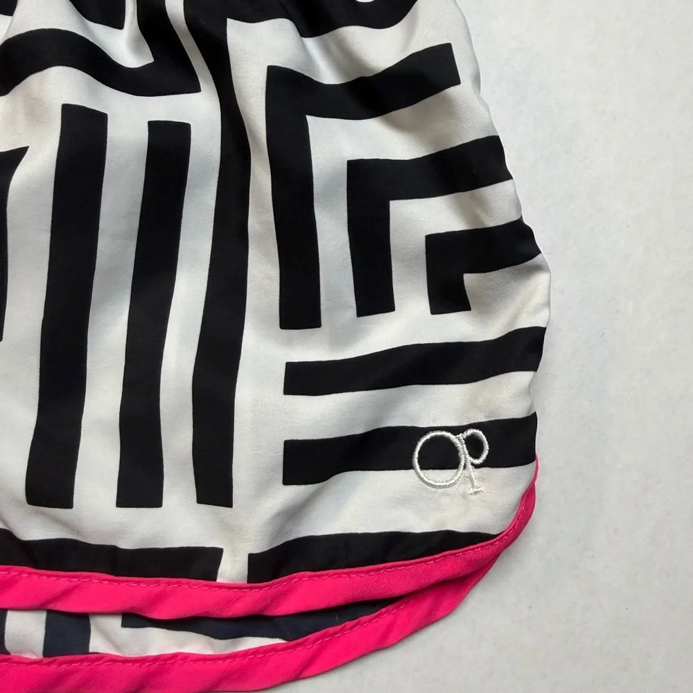 Ocean‎ Pacific Geometric Patterned Black White And Pink Girls Small Board Shorts